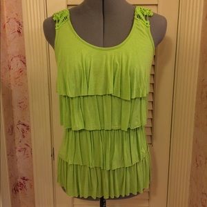 Lime green ruffle front tank top